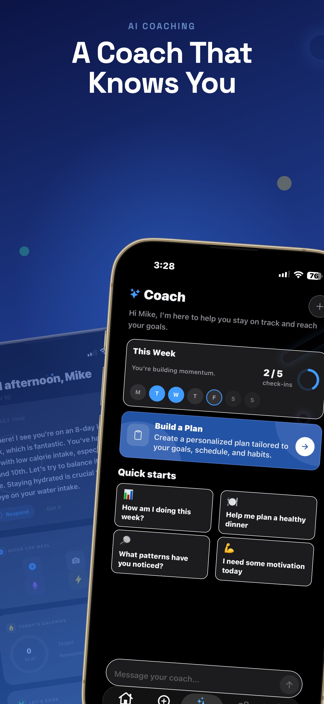 AI Coach screen showing personalized coaching
