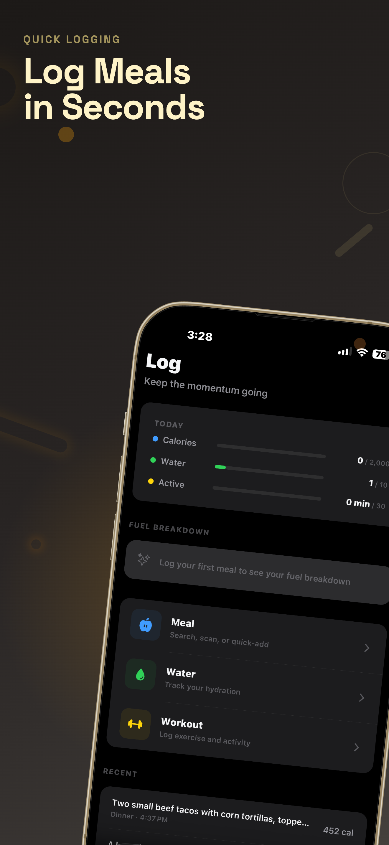 Quick meal logging interface